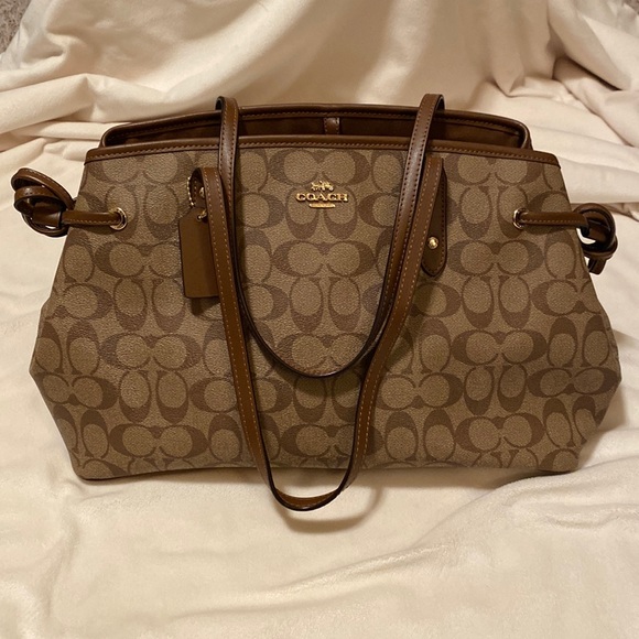 Coach Handbags - Coach Monogram Drawstring Carryall Brown Tote